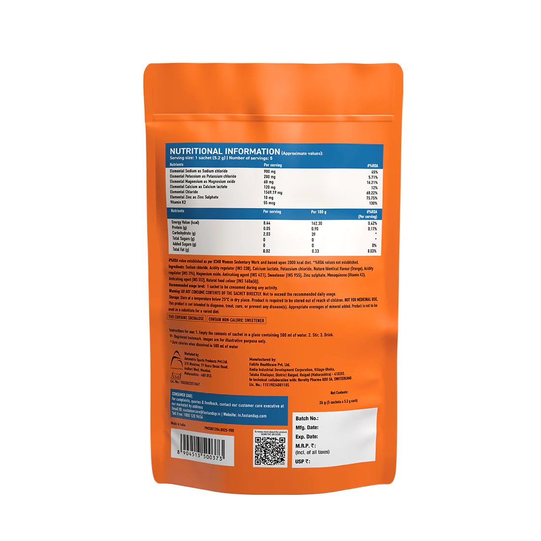 Fast&Up Reload Salts +  High Sodium Electrolyte Mix - Orange 5's - Image 2